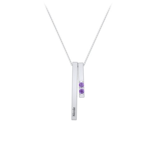 Multi Vertical 3D Bar Necklace with 1-4 Birthstones – Sterling Silver with Amethyst