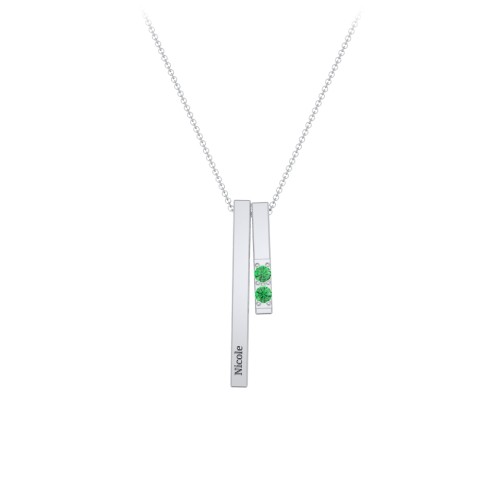 Multi Vertical 3D Bar Necklace with 1-4 Birthstones – Sterling Silver with Emerald