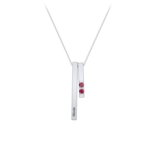 Multi Vertical 3D Bar Necklace with 1-4 Birthstones – Sterling Silver with Ruby