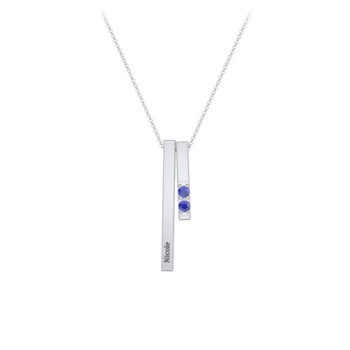 Multi Vertical 3D Bar Necklace with 1-4 Birthstones – Sterling Silver with Blue Sapphire