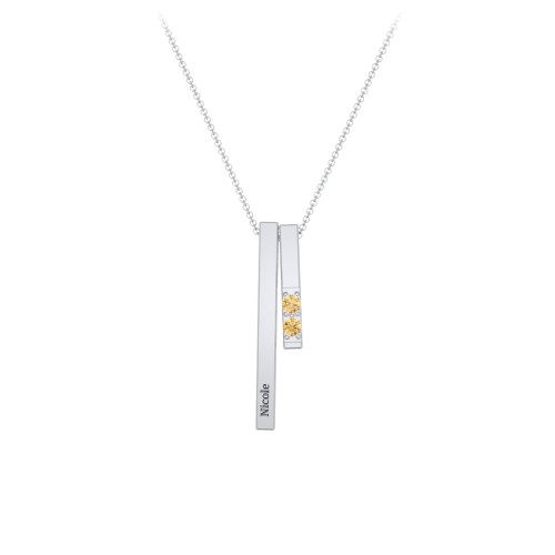 Multi Vertical 3D Bar Necklace with 1-4 Birthstones – Sterling Silver with Citrine