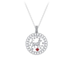 Year of the Dog Chinese Zodiac Medallion Necklace in 925 Sterling Silver with Garnet