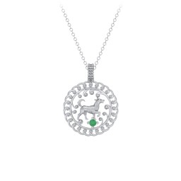 Year of the Dog Chinese Zodiac Medallion Necklace in 925 Sterling Silver with Emerald