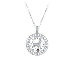 Year of the Dog Chinese Zodiac Medallion Necklace in 925 Sterling Silver with Smokey Quartz