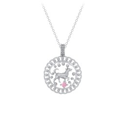 Year of the Dog Chinese Zodiac Medallion Necklace in 925 Sterling Silver with Pink Tourmaline