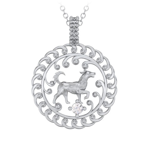 Year of the Dog Chinese Zodiac Medallion Necklace – Sterling Silver with Cubic Zirconia