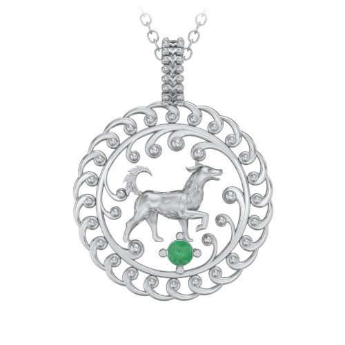 Year of the Dog Chinese Zodiac Medallion Necklace – Sterling Silver with Emerald