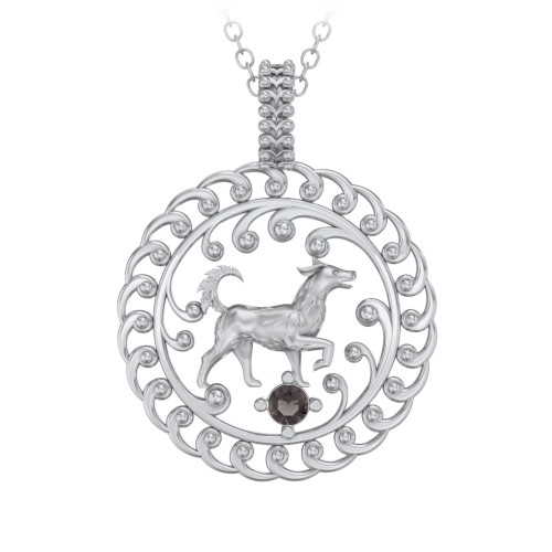 Year of the Dog Chinese Zodiac Medallion Necklace – Sterling Silver with Smokey Quartz