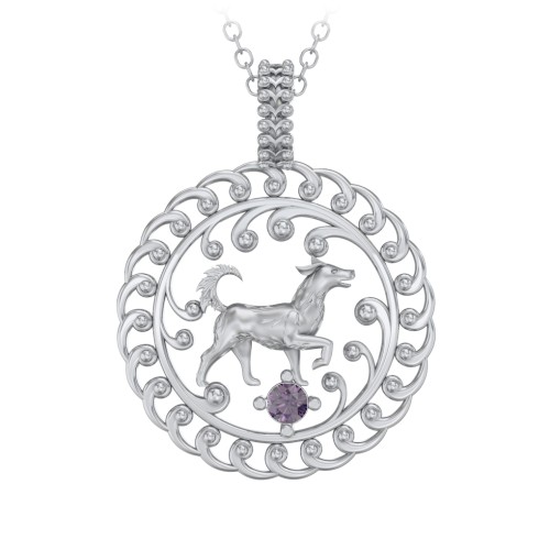 Year of the Dog Chinese Zodiac Medallion Necklace – Sterling Silver with Alexandrite