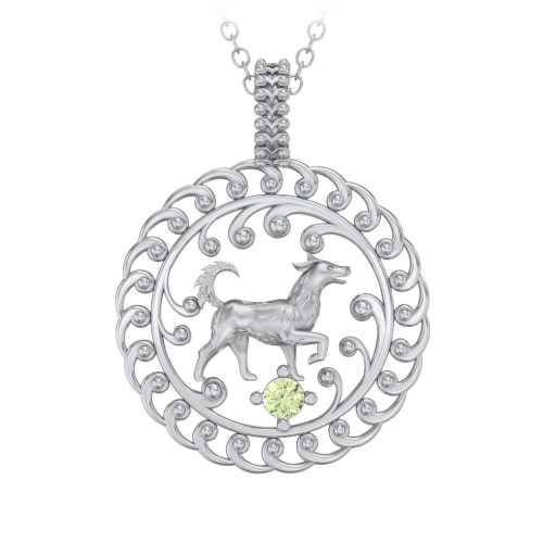 Year of the Dog Chinese Zodiac Medallion Necklace – Sterling Silver with Peridot