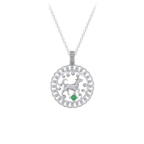Year of the Dog Chinese Zodiac Medallion Necklace – Sterling Silver with Emerald