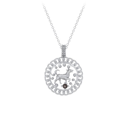 Year of the Dog Chinese Zodiac Medallion Necklace – Sterling Silver with Smokey Quartz