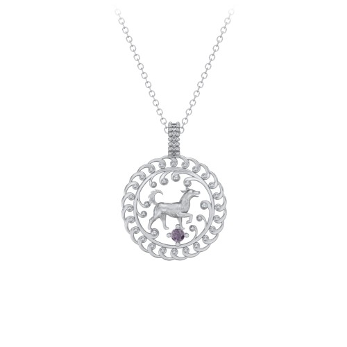 Year of the Dog Chinese Zodiac Medallion Necklace – Sterling Silver with Alexandrite