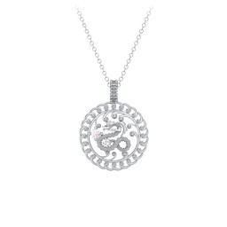 Year of the Dragon Chinese Zodiac Medallion Necklace in 925 Sterling Silver with Diamond