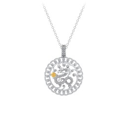 Year of the Dragon Chinese Zodiac Medallion Necklace in 925 Sterling Silver with Citrine