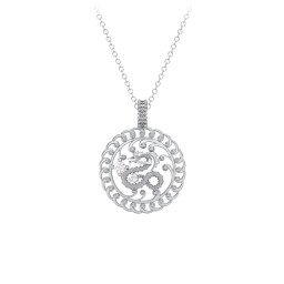 Year of the Dragon Chinese Zodiac Medallion Necklace in 925 Sterling Silver