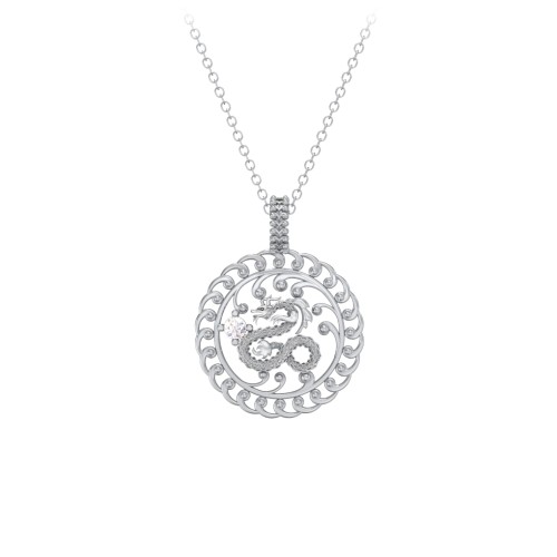 Year of the Dragon Chinese Zodiac Medallion Necklace – Sterling Silver with Diamond
