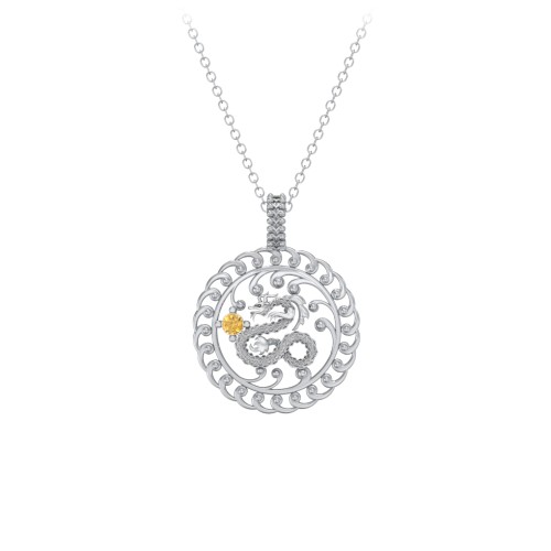 Year of the Dragon Chinese Zodiac Medallion Necklace – Sterling Silver with Citrine