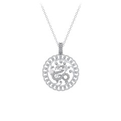 Year of the Dragon Chinese Zodiac Medallion Necklace – 10K Yellow Gold with Cubic Zirconia