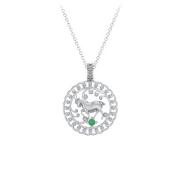 Year of the Goat Chinese Zodiac Medallion Necklace in 925 Sterling Silver with Emerald