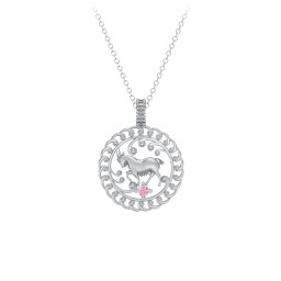 Year of the Goat Chinese Zodiac Medallion Necklace in 925 Sterling Silver with Pink Tourmaline
