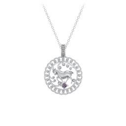 Year of the Goat Chinese Zodiac Medallion Necklace in 925 Sterling Silver with Alexandrite