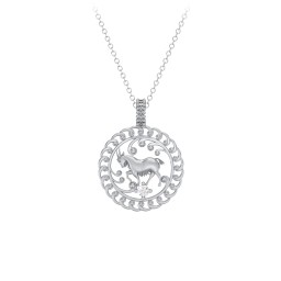 Year of the Goat Chinese Zodiac Medallion Necklace in 925 Sterling Silver
