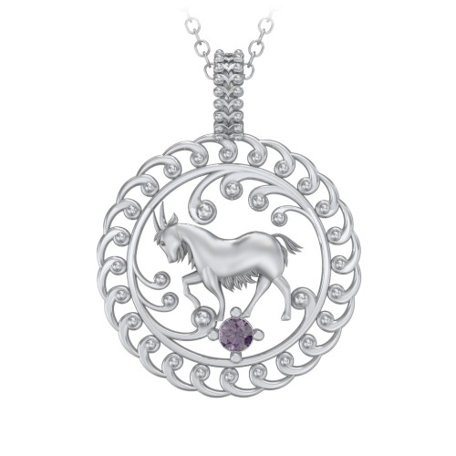 Year of the Goat Chinese Zodiac Medallion Necklace – Sterling Silver with Alexandrite