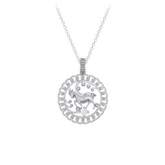 Year of the Goat Chinese Zodiac Medallion Necklace – 10K Yellow Gold with Cubic Zirconia