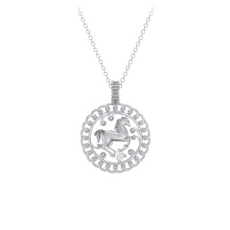 Year of the Horse Chinese Zodiac Medallion Necklace in 925 Sterling Silver