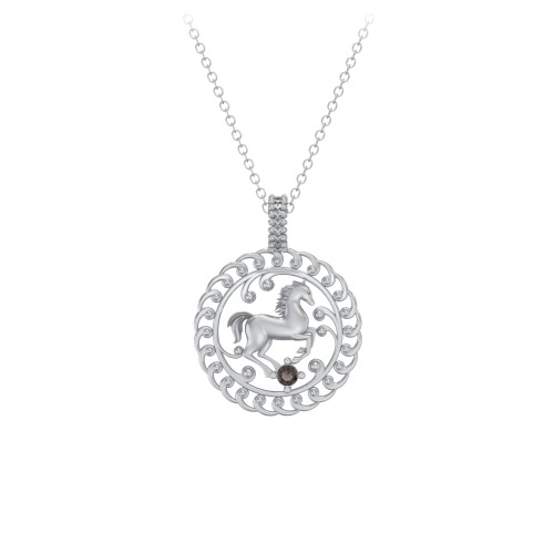 Year of the Horse Chinese Zodiac Medallion Necklace – Sterling Silver with Smokey Quartz