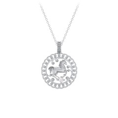 Year of the Horse Chinese Zodiac Medallion Necklace – 10K Yellow Gold with Cubic Zirconia