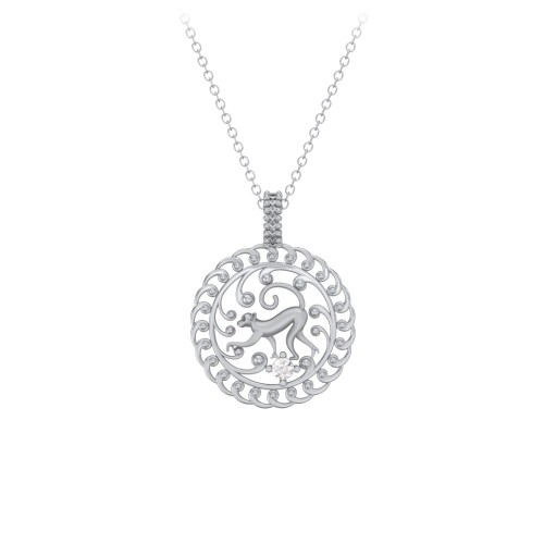 Year of the Monkey Chinese Zodiac Medallion Necklace – Sterling Silver with Cubic Zirconia