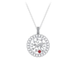 Year of the Monkey Chinese Zodiac Medallion Necklace in 925 Sterling Silver with Garnet