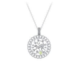 Year of the Monkey Chinese Zodiac Medallion Necklace in 925 Sterling Silver with Peridot