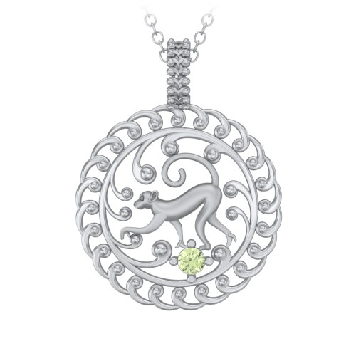 Year of the Monkey Chinese Zodiac Medallion Necklace – Sterling Silver with Peridot