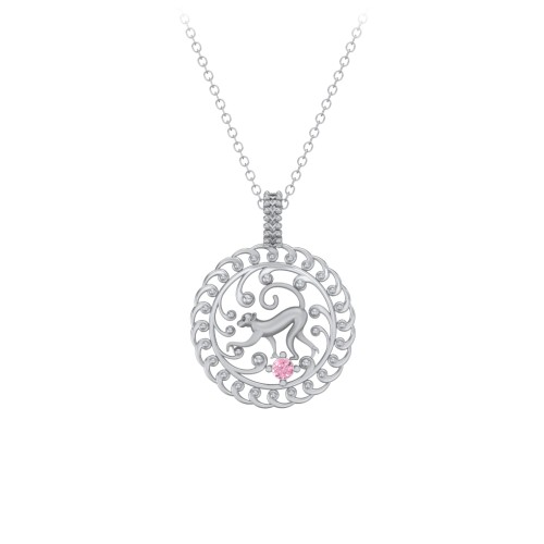 Year of the Monkey Chinese Zodiac Medallion Necklace – Sterling Silver with Pink Tourmaline