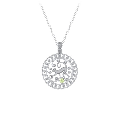 Year of the Monkey Chinese Zodiac Medallion Necklace – Sterling Silver with Peridot