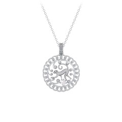 Year of the Monkey Chinese Zodiac Medallion Necklace – 10K Yellow Gold with Cubic Zirconia