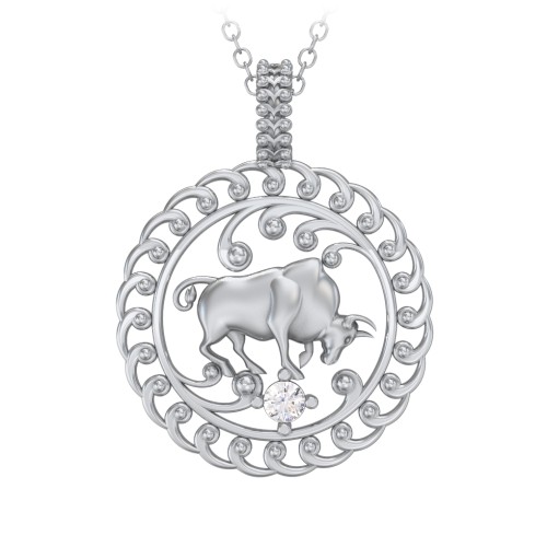 Year of the Ox Chinese Zodiac Medallion Necklace – Sterling Silver with Cubic Zirconia