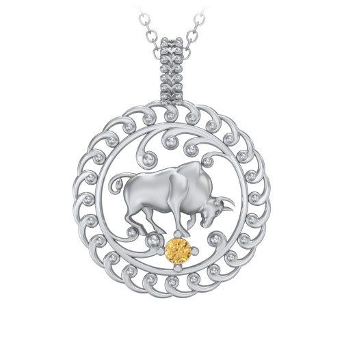 Year of the Ox Chinese Zodiac Medallion Necklace – Sterling Silver with Citrine