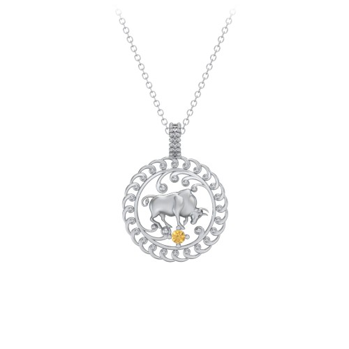 Year of the Ox Chinese Zodiac Medallion Necklace – Sterling Silver with Citrine