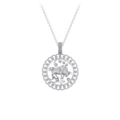 Year of the Ox Chinese Zodiac Medallion Necklace – 10K Yellow Gold with Cubic Zirconia