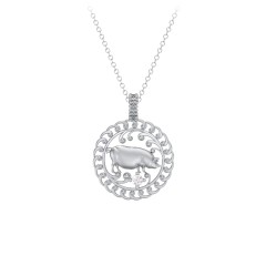 Year of the Pig Chinese Zodiac Medallion Necklace – Sterling Silver with Smokey Quartz