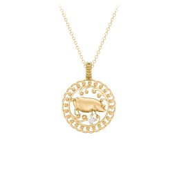 Year of the Pig Chinese Zodiac Medallion Necklace in 10K Solid Yellow Gold