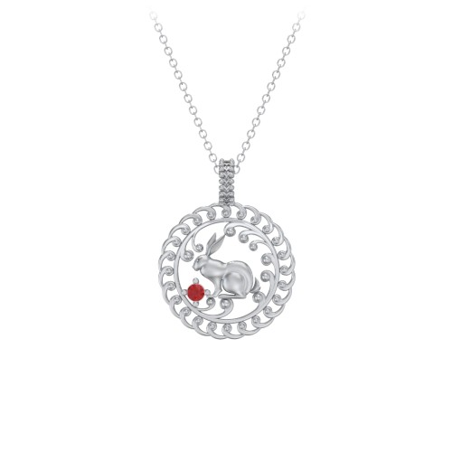 Year of the Rabbit Chinese Zodiac Medallion Necklace – Sterling Silver with Garnet