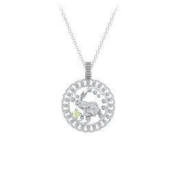 Year of the Rabbit Chinese Zodiac Medallion Necklace in 925 Sterling Silver with Peridot