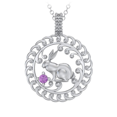 Year of the Rabbit Chinese Zodiac Medallion Necklace – Sterling Silver with Amethyst
