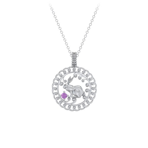 Year of the Rabbit Chinese Zodiac Medallion Necklace – Sterling Silver with Amethyst