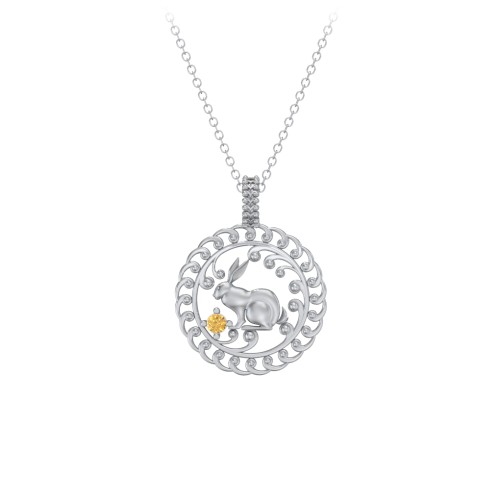Year of the Rabbit Chinese Zodiac Medallion Necklace – Sterling Silver with Citrine